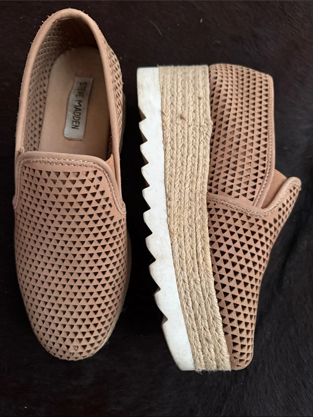 Steve Madden Nude Perforated Espadrille Platform Slip-On Sneakers